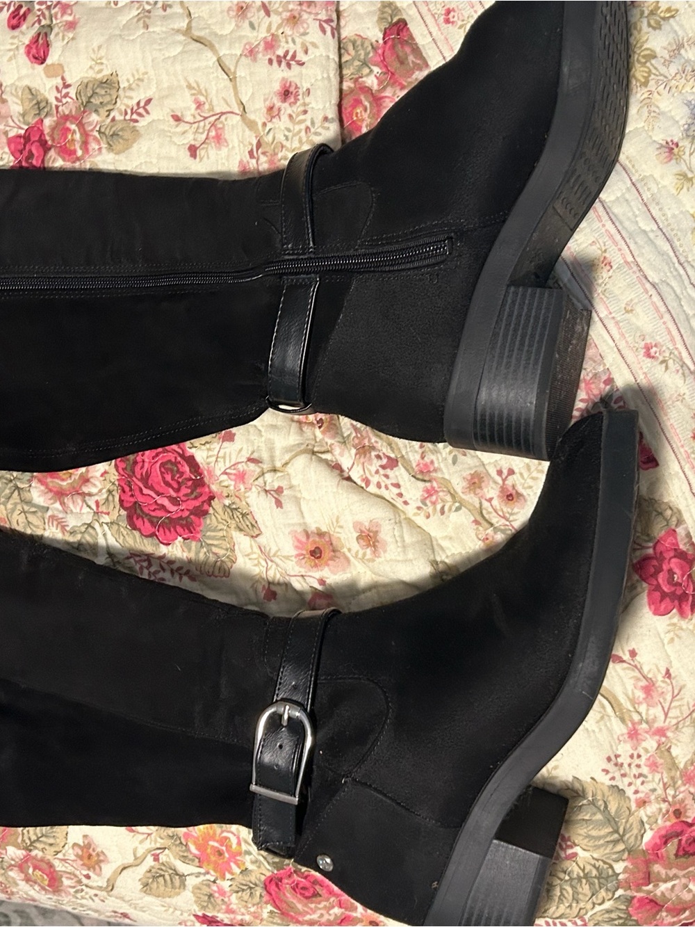 Life Stride Black Knee-High Buckle Heeled Boots
